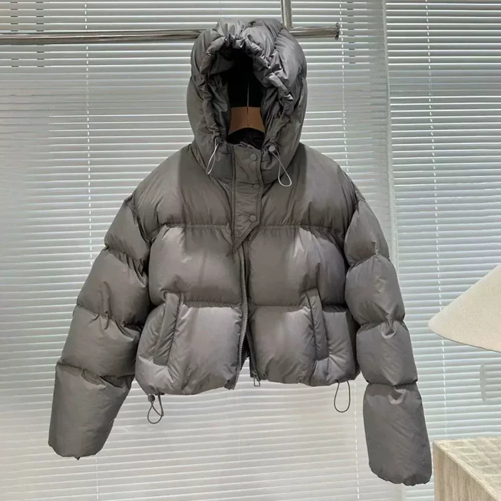 Women White Duck Down Jacket with Hoodie - Image 4