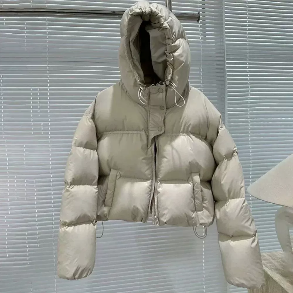 Women White Duck Down Jacket with Hoodie - Image 3